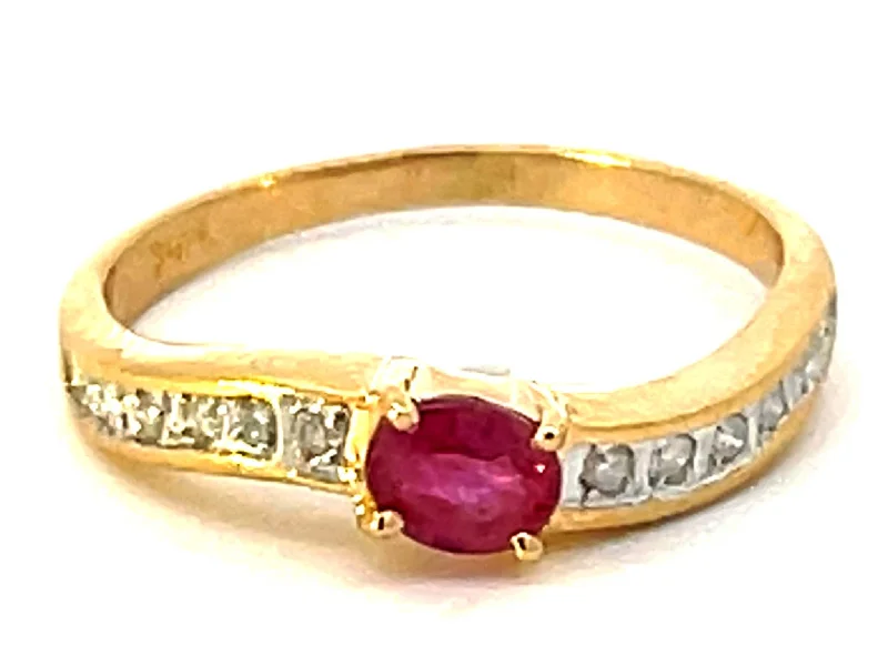 antique Victorian ladies ring-Red Ruby and Diamond Band Ring in 14k Yellow Gold