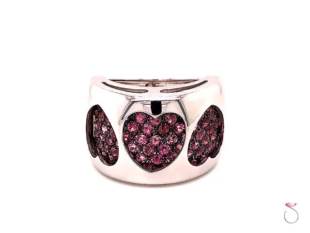 rustic hammered ladies ring-Designer Pink Tourmaline Convertible Hearts Ring By Assor Gioielli