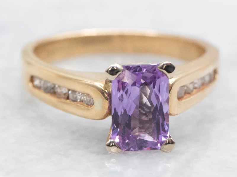 fine jewelry engagement ring for women-Modern Pink-Purple Sapphire and Diamond Ring