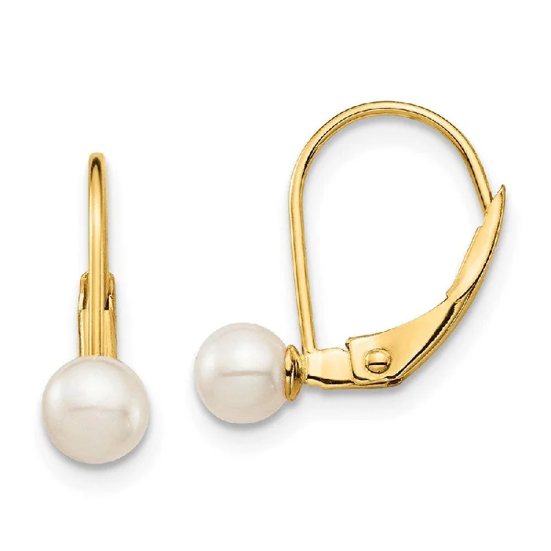 hoop and stud set ladies earrings-Madi K Kid's 14K  4-5mm White Round FW Cultured Pearl Leverback Earrings