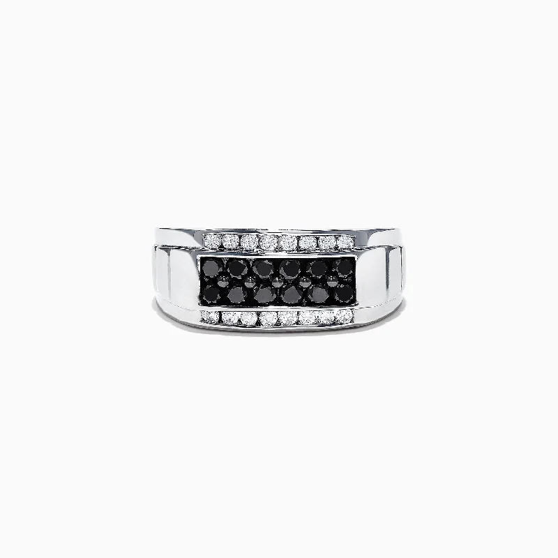 royal-inspired engagement ring for women-Men's 14K White Gold Black and White Diamond Ring, 0.96 TCW