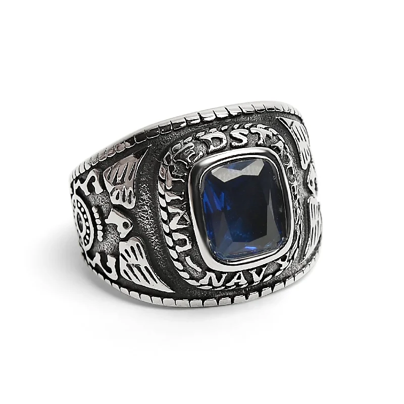 hidden halo ladies ring-United States Navy Military Stainless Steel Men's Ring with Blue Stone / MCR3068