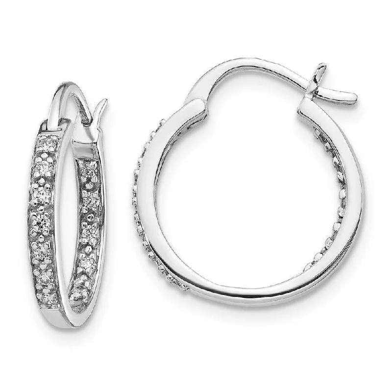 artistic handmade ladies earrings-14k White Gold Diamond In/Out Hoop Earrings