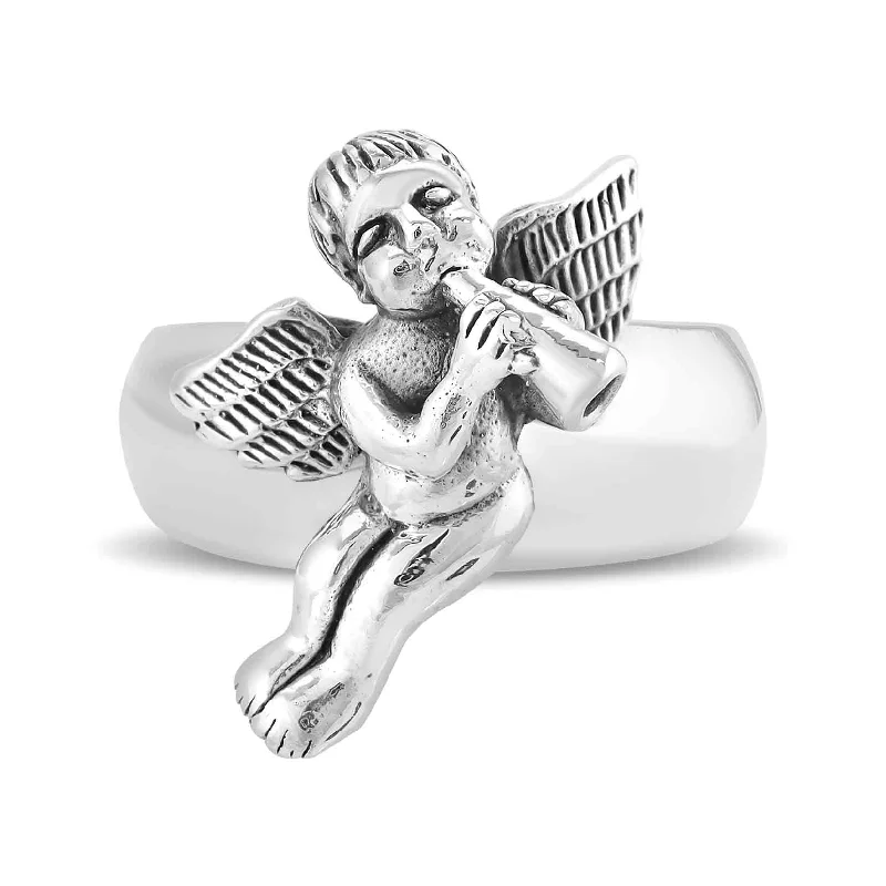 yellow gold ladies ring-Sterling Silver Cherub Design Ring / SSR0135