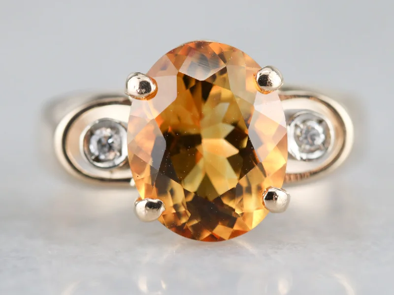 starburst engagement ring for women-Vintage Citrine and Diamond Ring