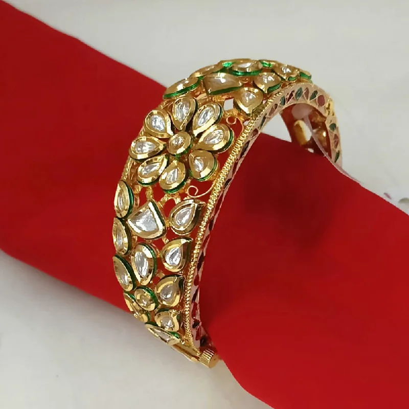 unique handmade ladies bracelet-Padmawati Bangles Gold Plated Kundan Openable Kada