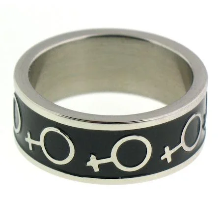 celestial theme ladies ring-Female Venus Symbol Black Center Stainless Steel Ring / RRJ0061