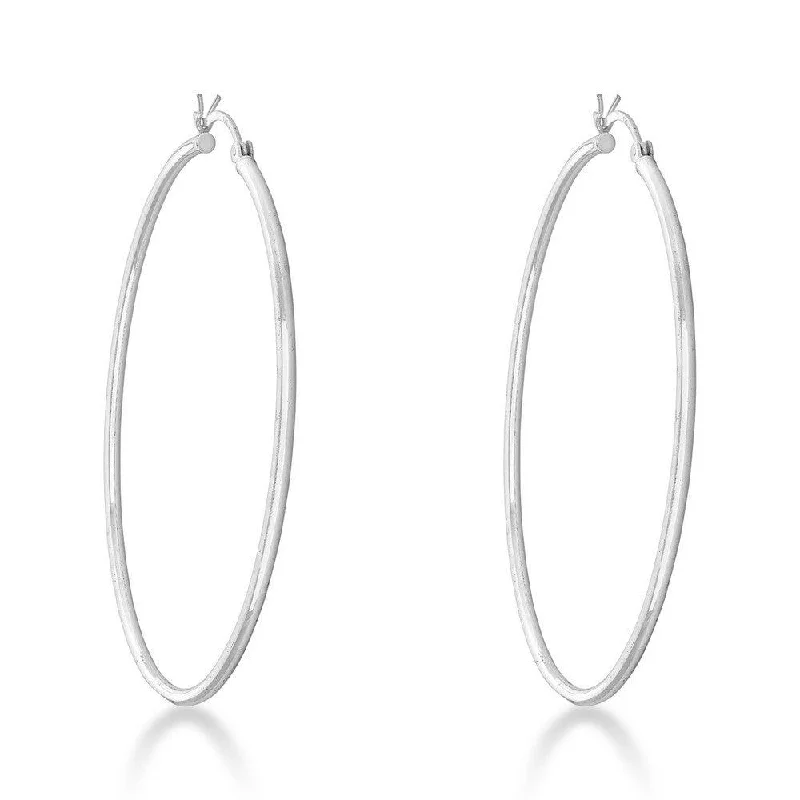 fine jewelry ladies earrings-Sterling Silver 2x60mm High-Polished Hoop Earrings