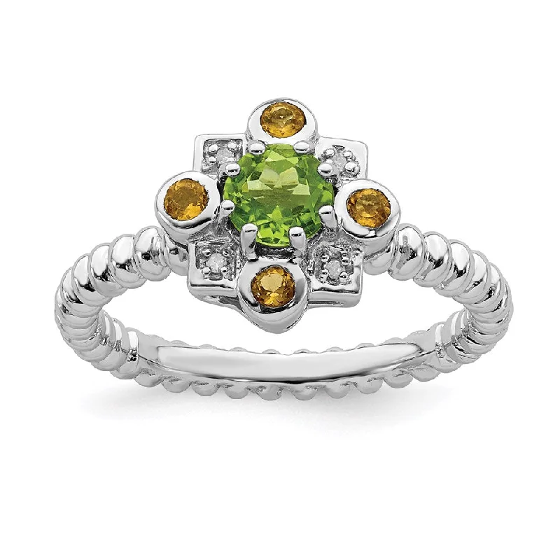 micro-pavé engagement ring for women-Sterling Silver Stackable Expressions Peridot, Citrine & Diamond Ring | QSK857