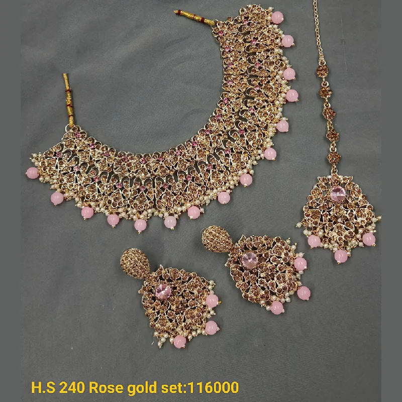 layered pearl ladies necklace-Padmawati Bangles Gold Plated Austrian Stone & Beads Necklace Set