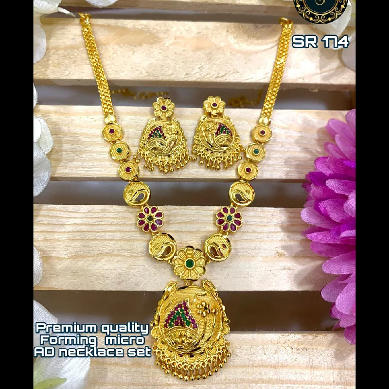 pave setting ladies necklace-Siara Collections Forming Gold Pota Stone Necklace Set