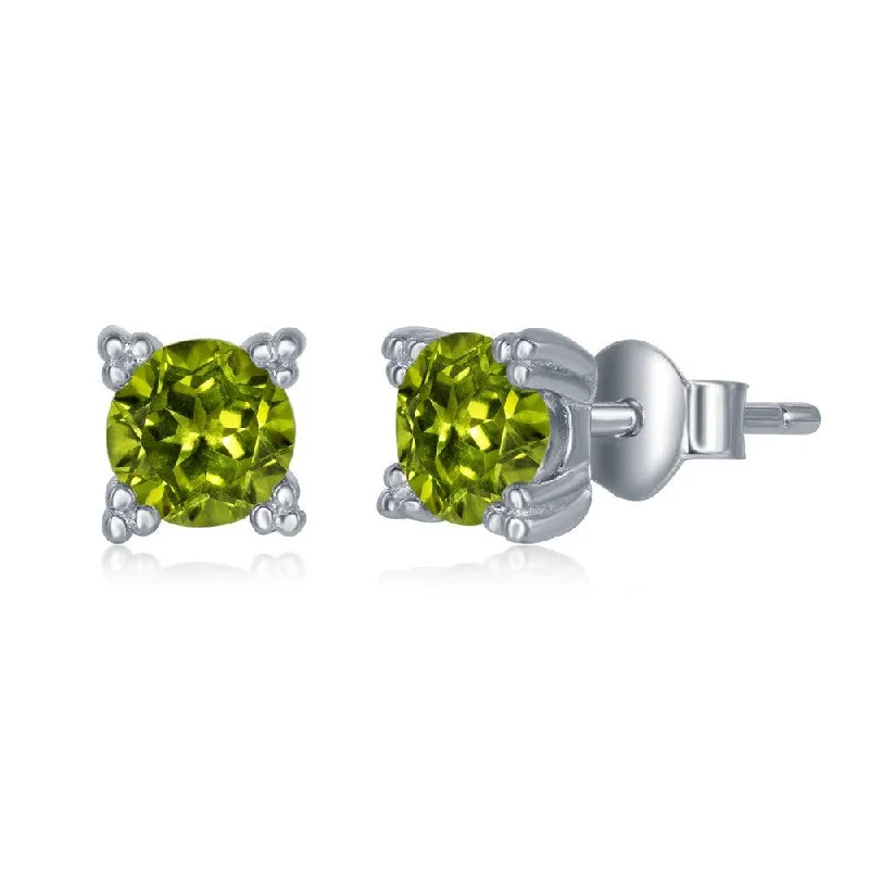 antique filigree ladies earrings-Sterling Silver 5mm Round Peridot Stud Earrings