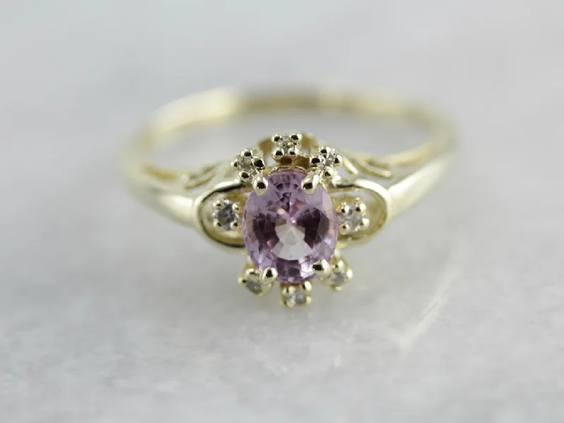 twisted band engagement ring for women-Pink Sapphire and Diamond Ring