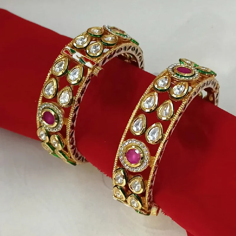 rope twist ladies bracelet-Padmawati Bangles Gold Plated Kundan Openable Bangles Set