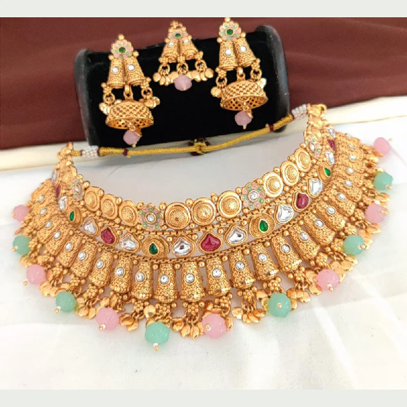 layered pearl ladies necklace-Manisha Jewellery Gold Plated Pota Stone Choker Necklace Set