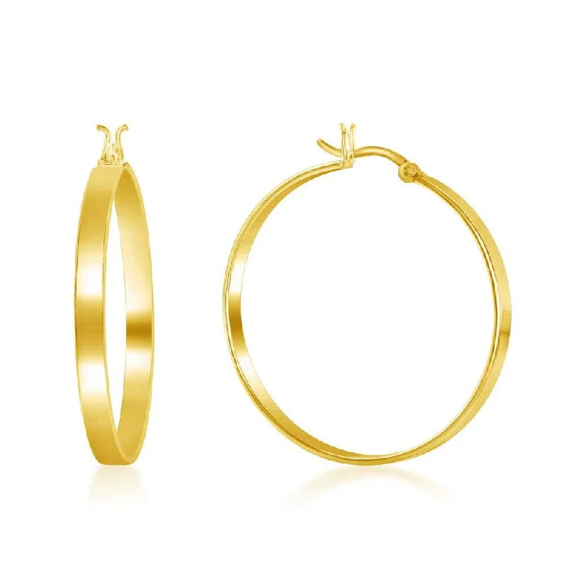 luxury fashion ladies earrings-Steling Silver 4x35mm Flat Hoop Earrings - Gold Plated