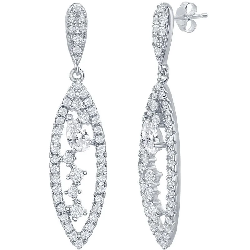 fashion jewelry ladies earrings-Classic Women's Earrings - Sterling Silver Marquise Multi Shaped White CZ | D-7837