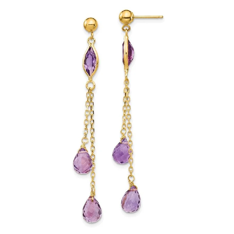 artistic handmade ladies earrings-14k Amethyst Post Dangle Earrings