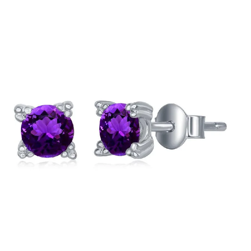 classic ladies earrings-Sterling Silver 5mm Purple Amethyst Stud Earrings