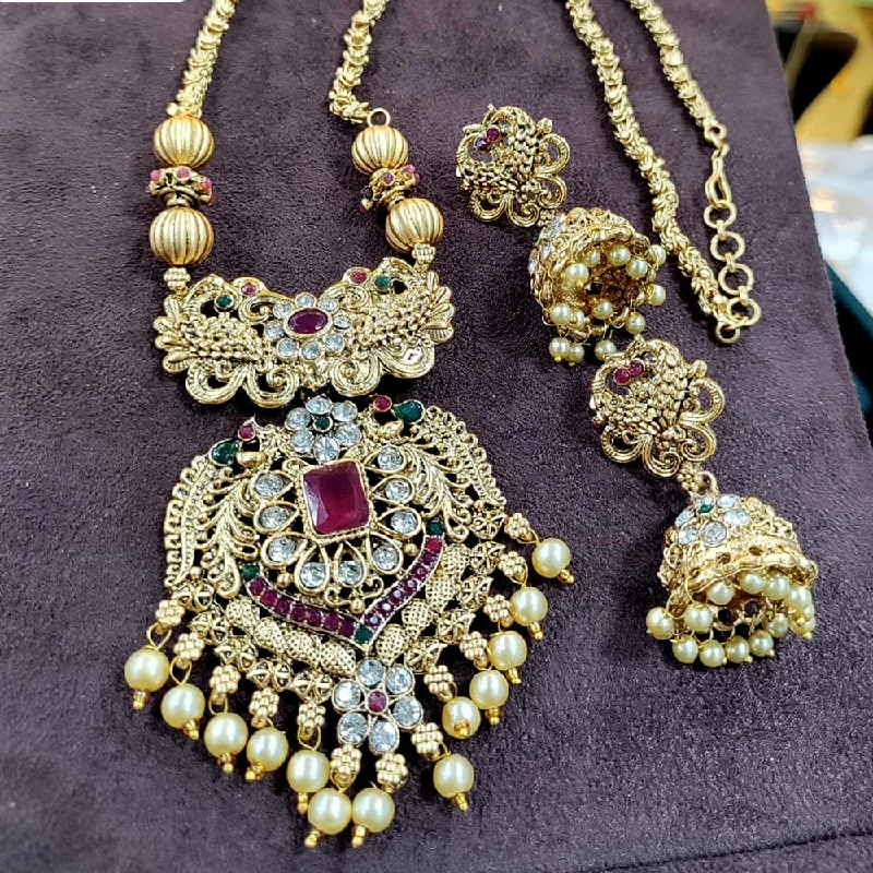 charm ladies necklace-Manisha Jewellery Gold Plated Austrian Stone Long Necklace Set