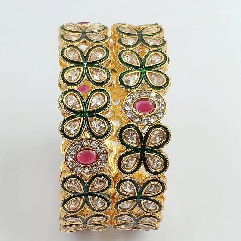 cuff ladies bracelet-Manisha Jewellery Gold Plated Kundan And Austrian Bangles Set