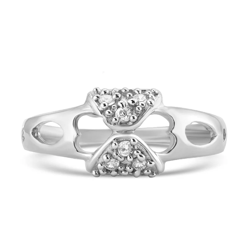 solitaire ladies ring-Sterling Silver CZ Bow Ring / SSR0180