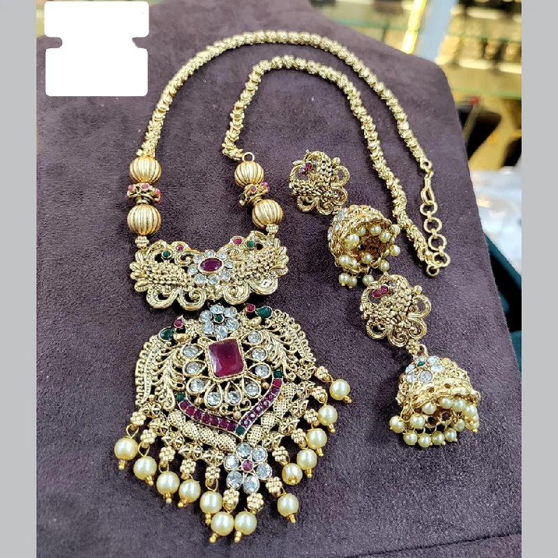 layered chain pearl ladies necklace-Manisha Jewellery Gold Plated Austrian Necklace Set