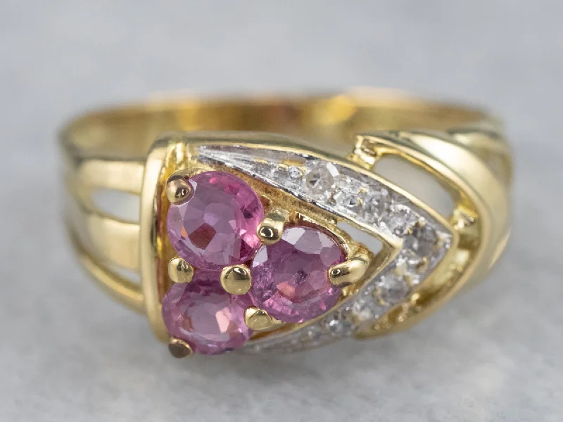 luxury fashion engagement ring for women-22K Gold Pink Sapphire and Diamond Ring