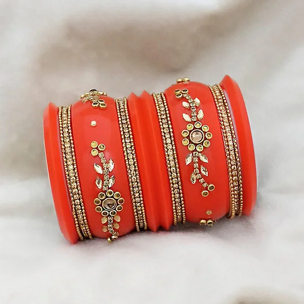 moonstone ladies bracelet-Sejal Orange Color Austrian Stone Bangle Set  - 1403760C