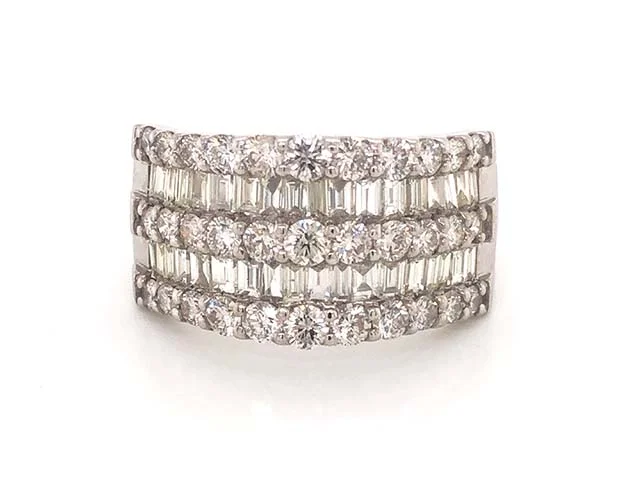 fancy-cut gemstone ladies ring-5 Row Wide Diamond Band in Platinum