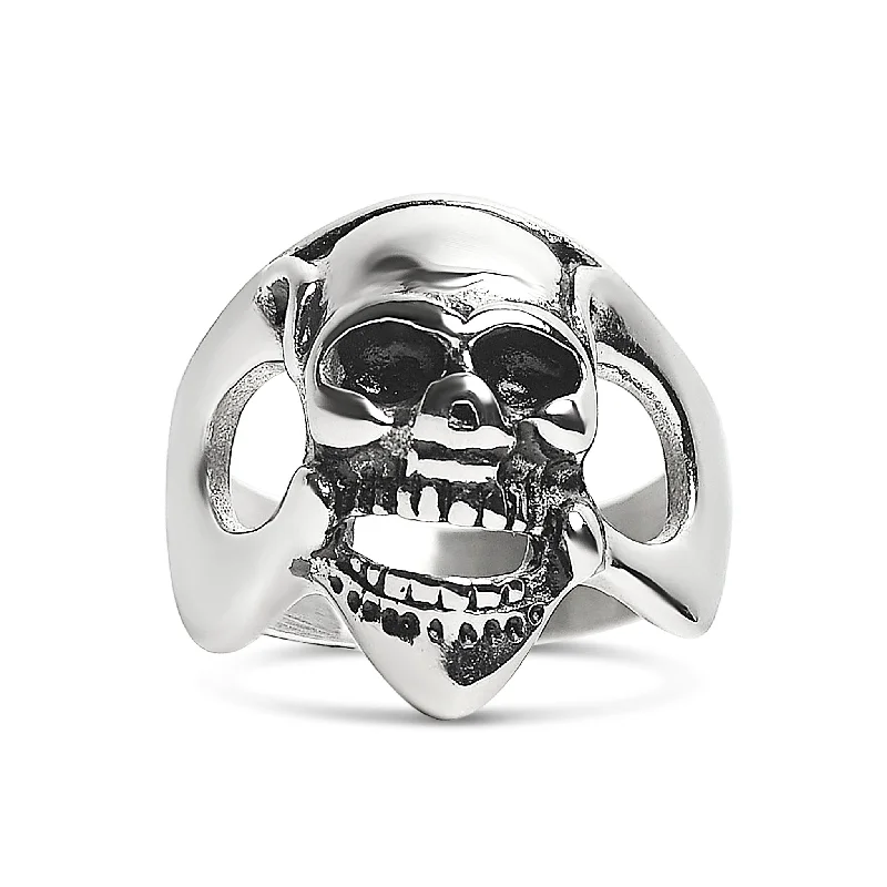 mother-of-pearl ladies ring-Stainless Steel Polished Skull Ring / SCR2059