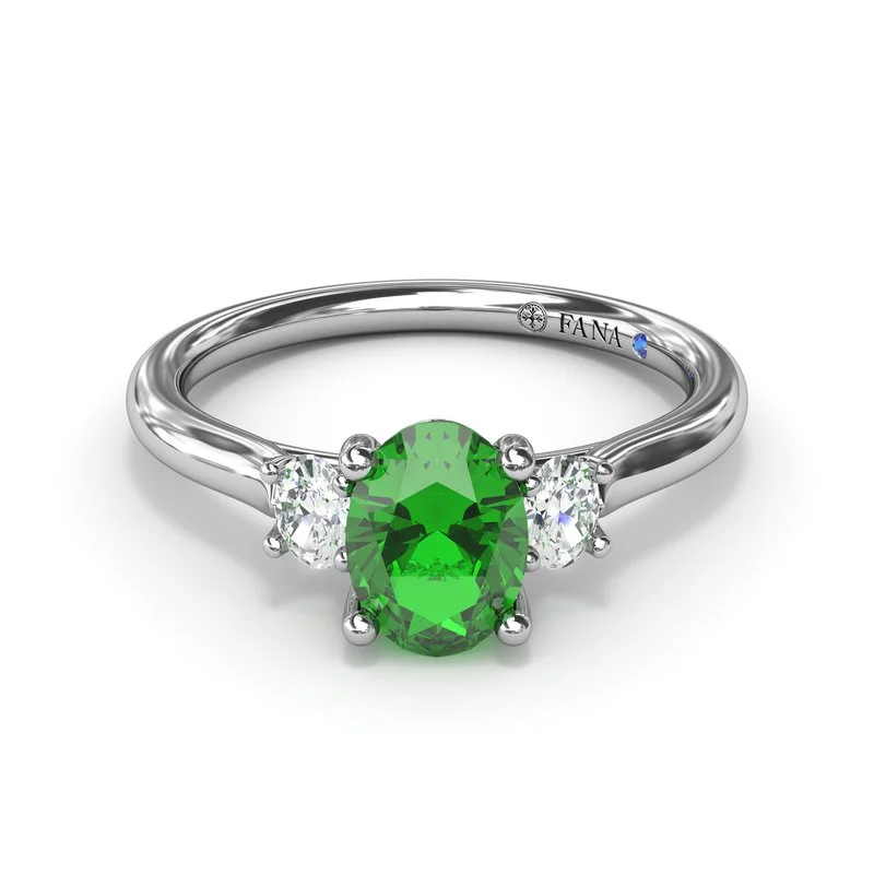 celestial moon and star engagement ring for women-Three Stone Emerald and Diamond Ring R1852E