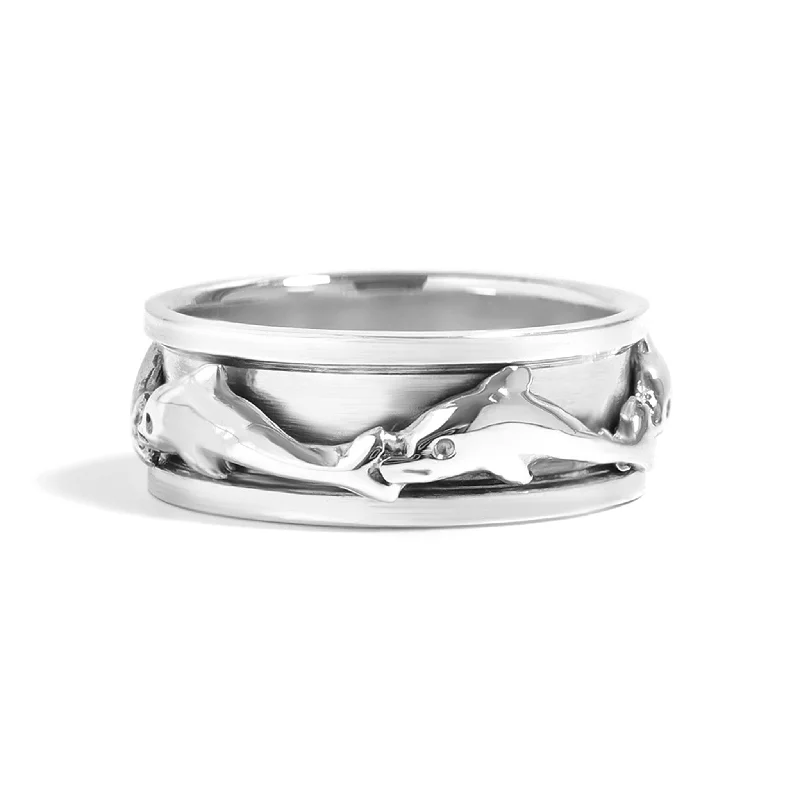 celestial diamond ladies ring-Sterling Silver Dolphin Spinner Ring / SSR0057