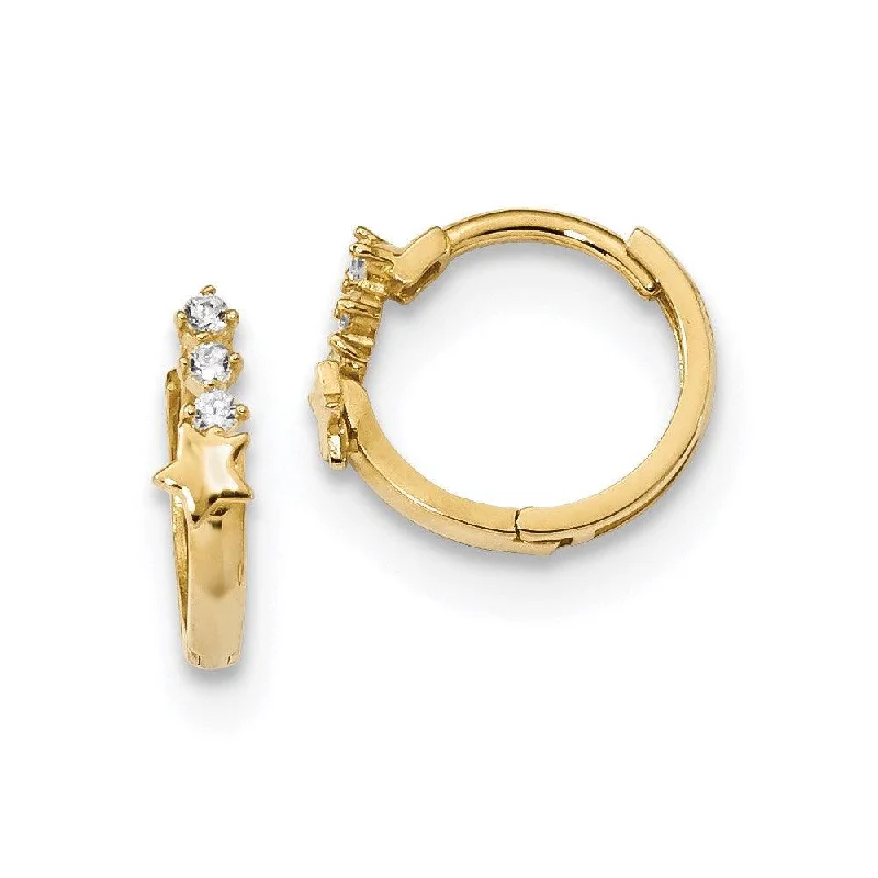 asymmetrical ladies earrings-Madi K Kid's 14k  CZ Shooting Star Hinged Hoop Earrings