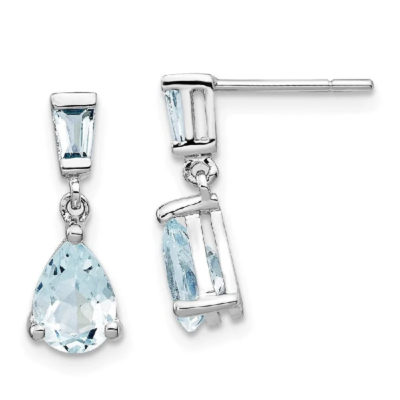 heart-shaped ladies earrings-14k White Gold Aquamarine Dangle Earrings