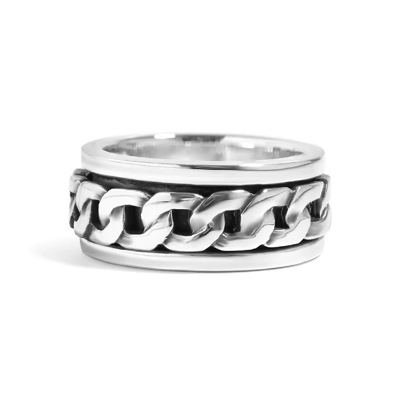 solitaire ladies ring-Sterling Silver Chain Spinner Ring / SSR0034