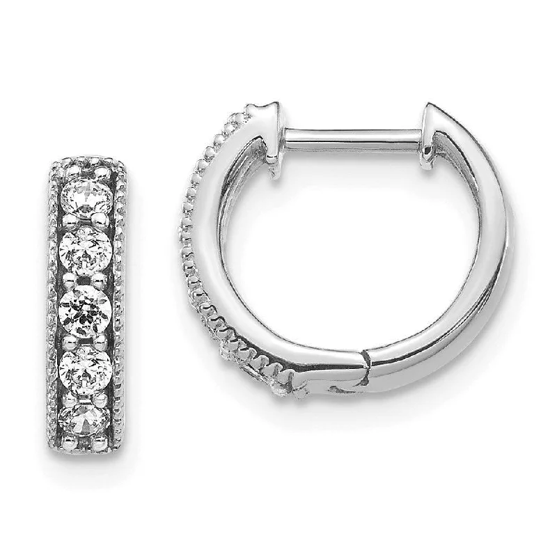 elegant wedding ladies earrings-14k White Gold Diamond Milgrain Hoop Earrings