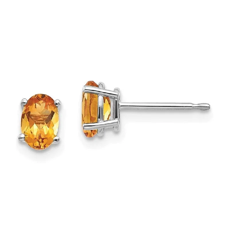 two-piece set ladies earrings-14k White Gold 6x4mm Citrine Earrings