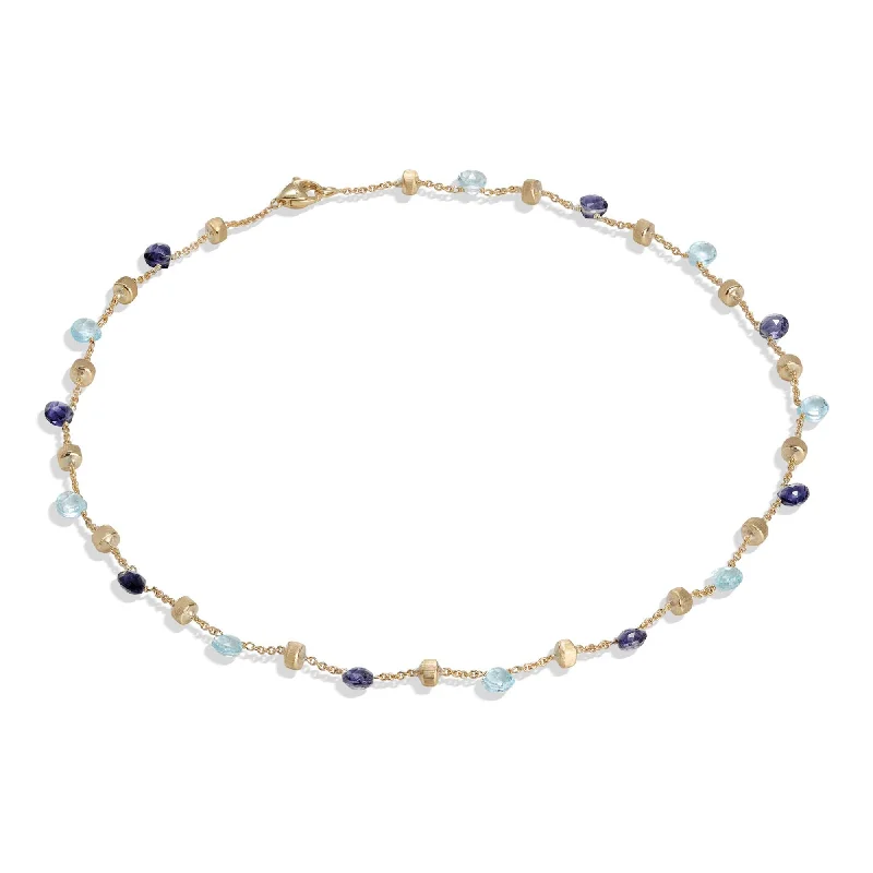 hammered metal ladies necklace-18K Yellow Gold Single-Strand Topaz & Iolite Necklace