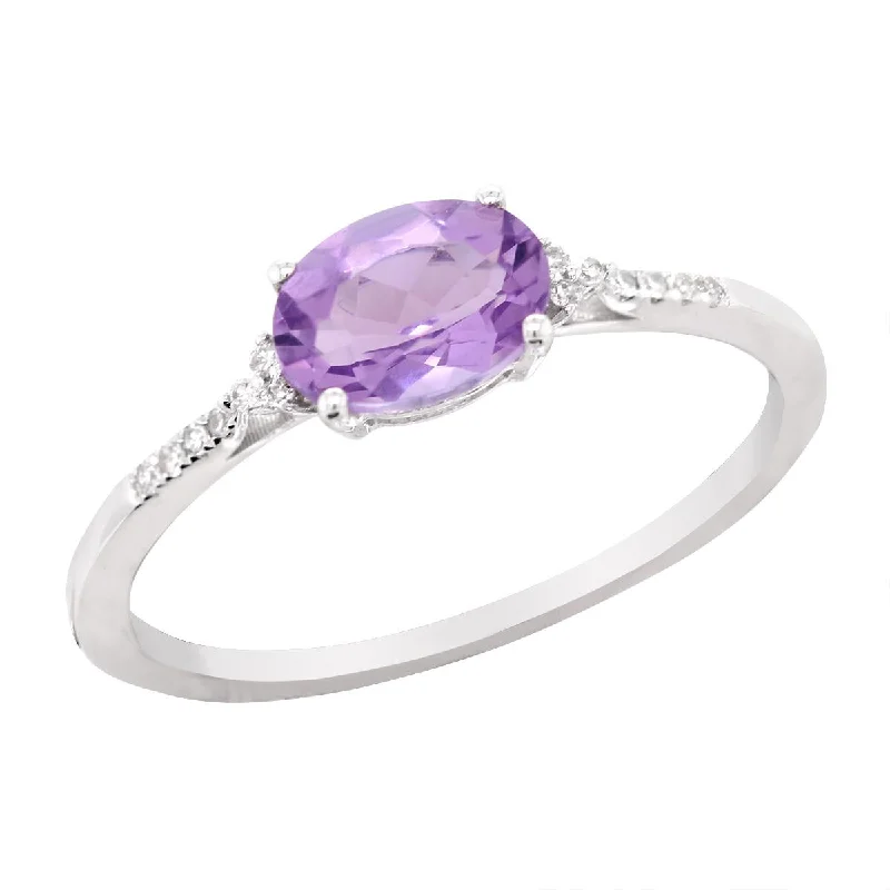 emerald-cut ladies ring-CLASSIC WHITE GOLD AND OVAL AMETHYST RING