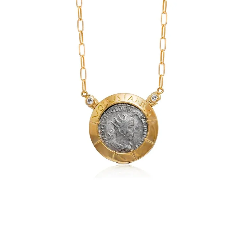 silver ladies necklace-Roman Volusian Reversible Coin Necklace with Diamonds