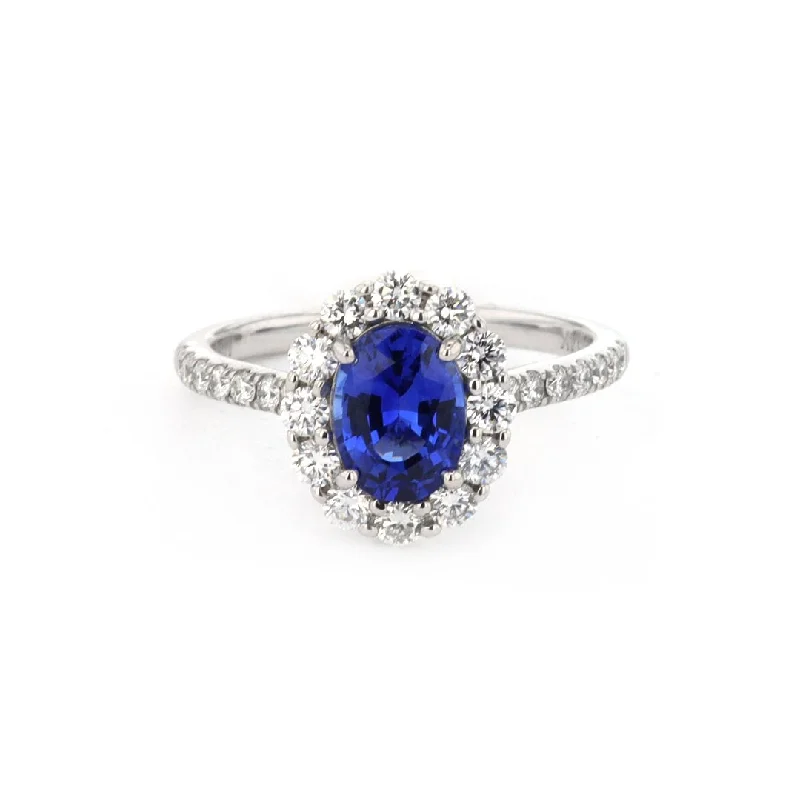 modern split-shank engagement ring for women-Blue Sapphire & Diamond Ring