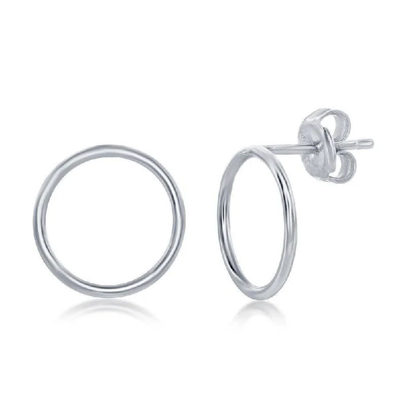 stud ladies earrings-Sterling Silver Open Circle Stud Earrings