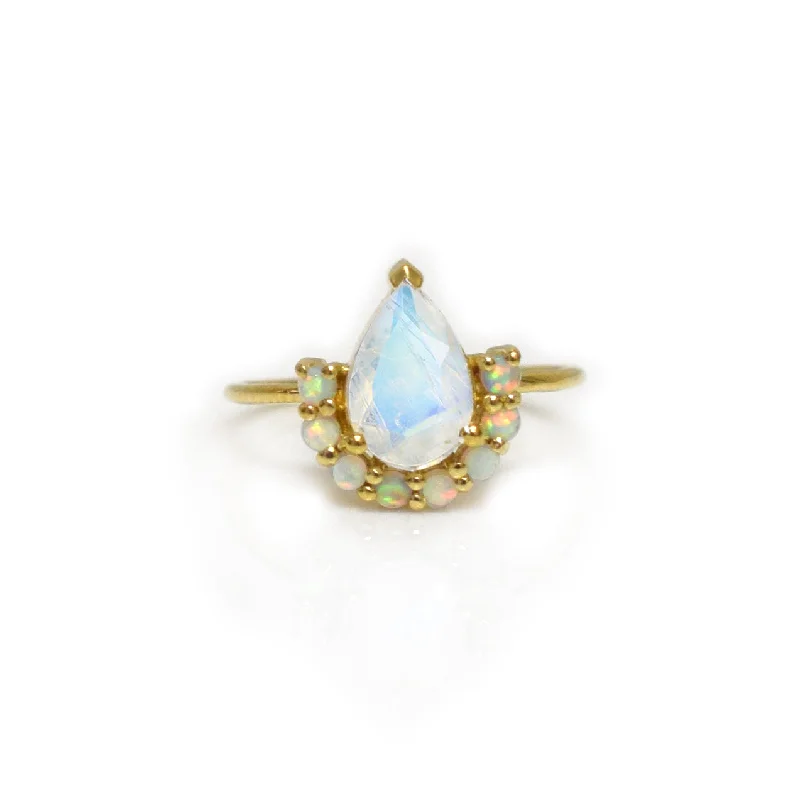 floral design ladies ring-Opal & Moonstone Ballerina Ring