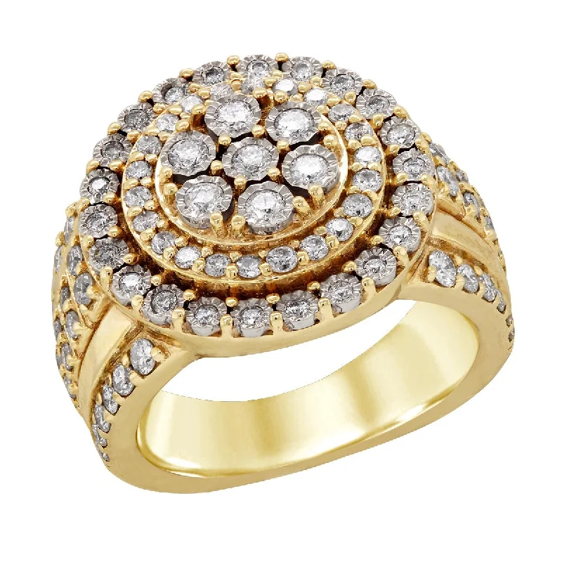 kite-shaped ladies ring-VINTAGE STYLE YELLOW GOLD RING WITH DOUBLE DIAMOND HALO, 1.00 CT TW