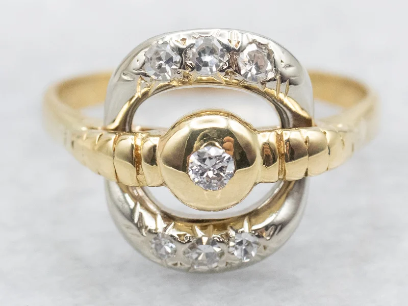 oval split-shank engagement ring for women-Unique Italian Two Tone 18-Karat Gold and Diamond Ring