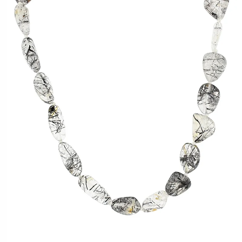 bar ladies necklace-Tourmalinated Quartz Diamond Clasp Necklace