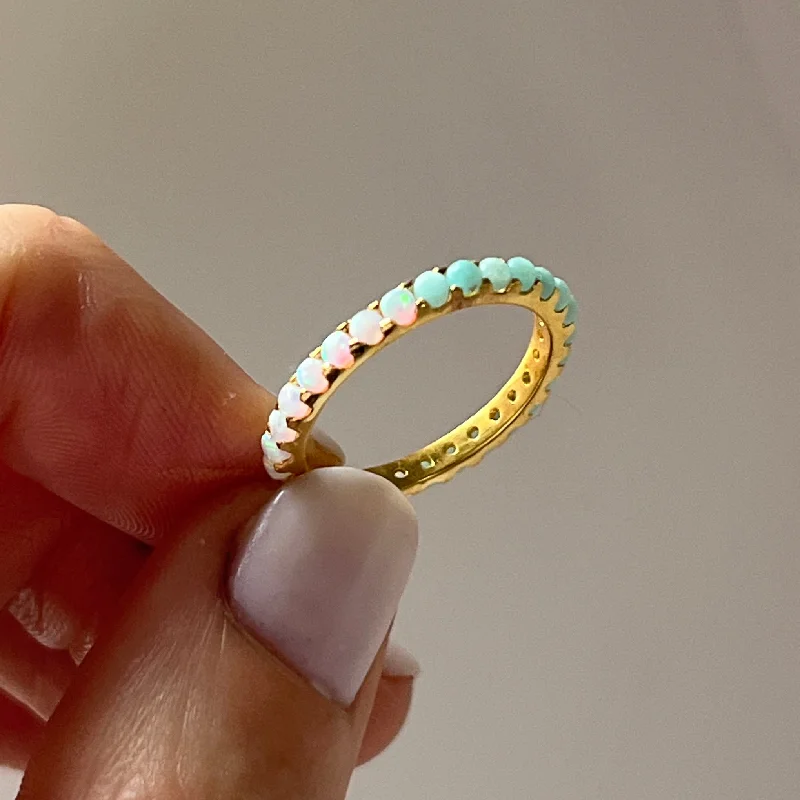 ultra-thin band ladies ring-Indecisive Opal & Amazonite Eternity Band