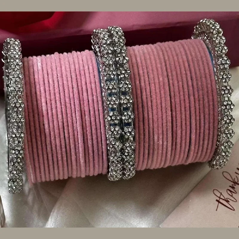 micro-pave ladies bracelet-Pooja Bangles Austrian Stone And Velvet Bangles Set