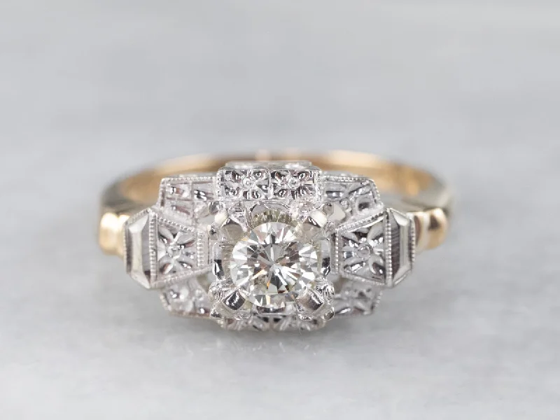 royal-inspired engagement ring for women-Floral Retro Era Diamond Ring